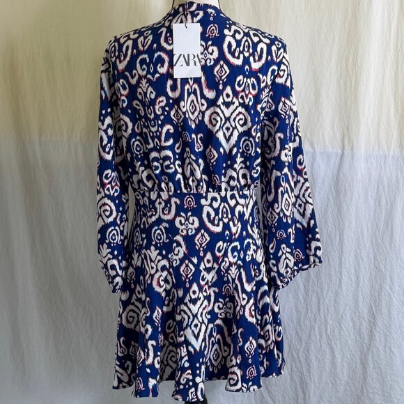 NWT Zara Summer Dress Mini Long Sleeves Button Front Dress Size L - Picture 2 of 12
